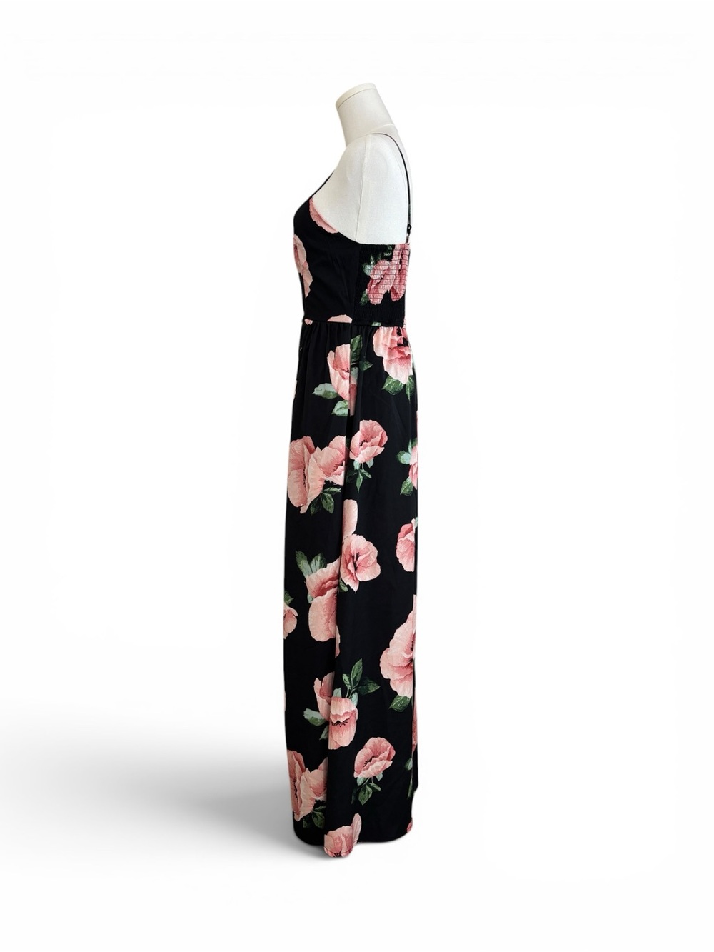 Band of Gypsies Floral Maxi Overlay Romper Women S Black Blush Smocked Boho - Picture 4 of 16